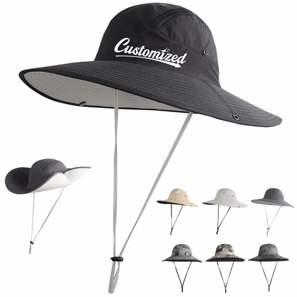 Custom Outdoor Wide Brim Sun Hat with Adjustable Chin Cord — Adventure Promo Gear