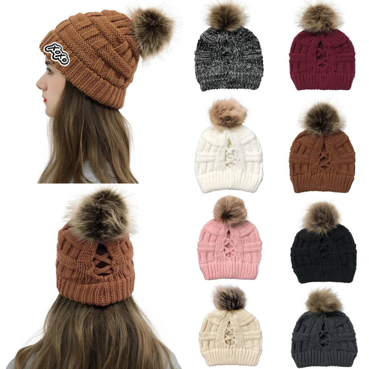 Knit Beanie Hat PomPom 1