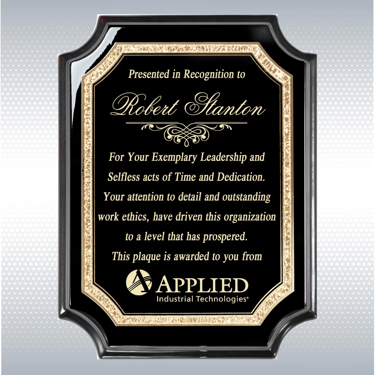 Black Piano Gold Trim Notched Corner Plaque w/Brass Plate (8" x 10") 1