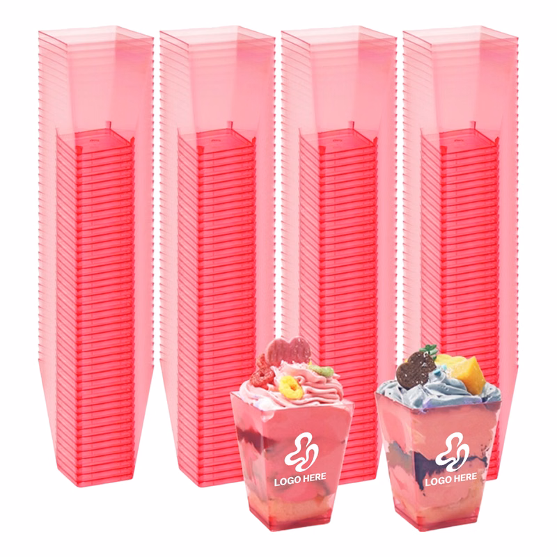 5oz Pink Disposable Square Dessert Tasting Cups