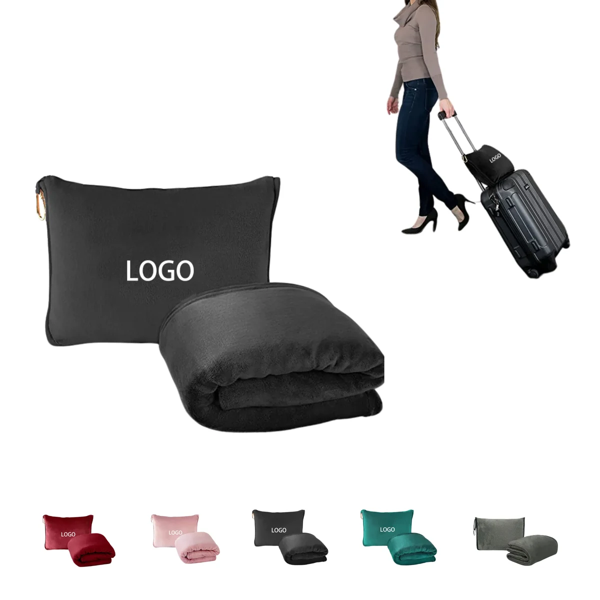 MOQ 20 Pieces Travel Storage Double-Sided Fleece Blanket 1