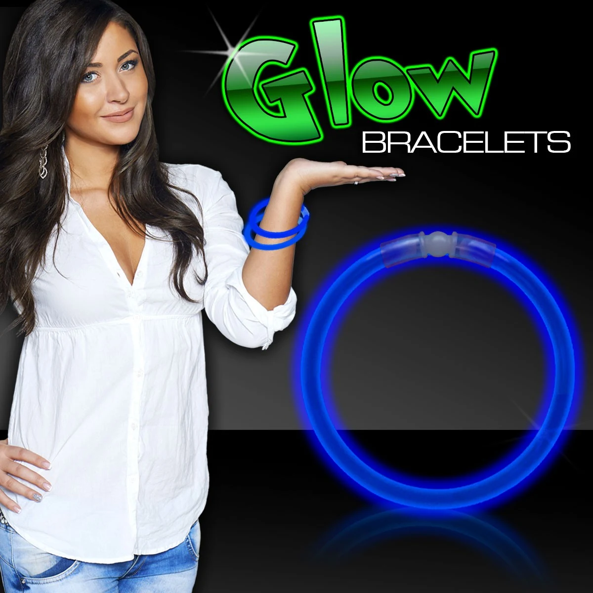 Blue 8" Single Color Superior Light Up Glow Bracelet 1
