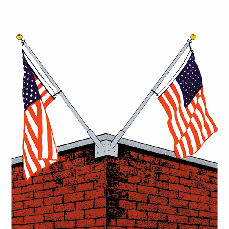 10' Double Corner Set Wall Mounted Flagpole with Bracket