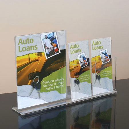 Counter Sign Hldr for 8.5x11 Sign w/(2)4-1/8"w brochure pockets (side by side).
