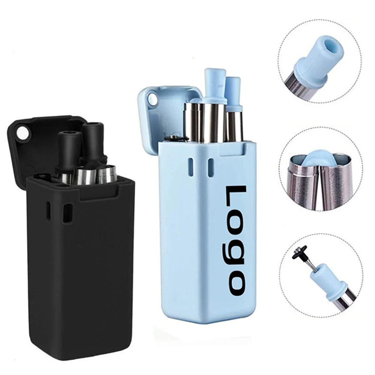 Reusable Folding Stainless Steel Silicone Straw 1