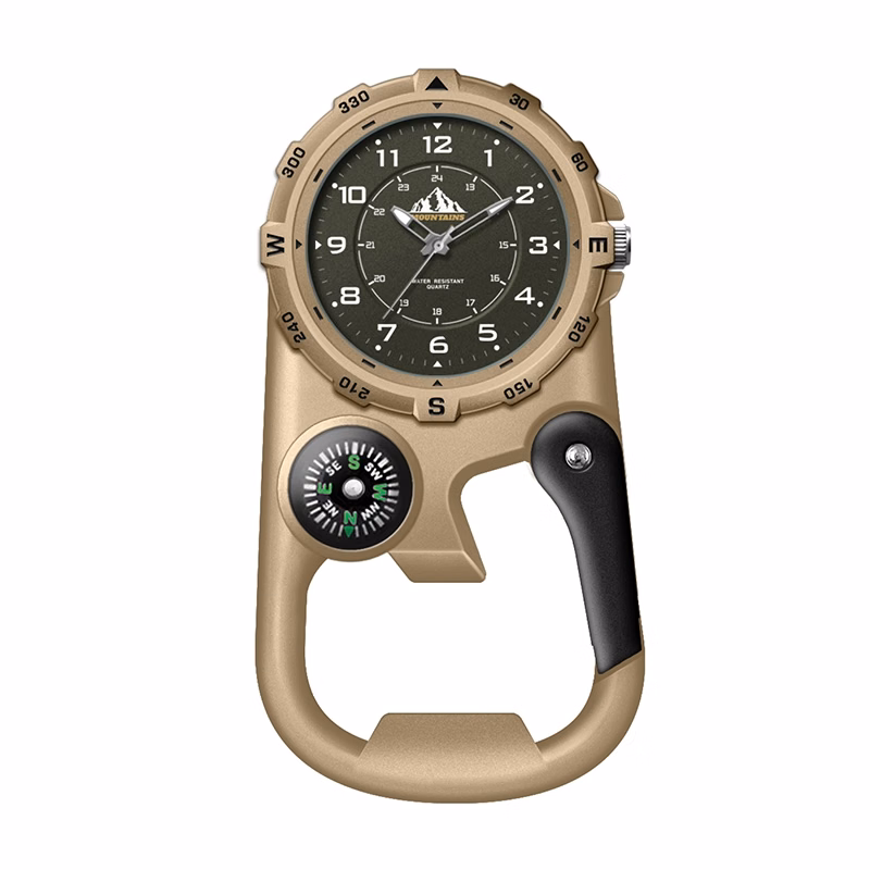 WC8229 41MM METAL COPPER POCKET WATCH, 3 HAND MVMT, BLACK DIAL, COMPASS, CARABINER