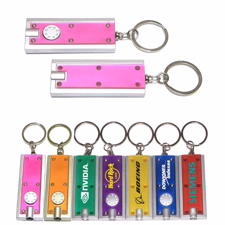 Slim rectangular flash light with swivel key chain, pink