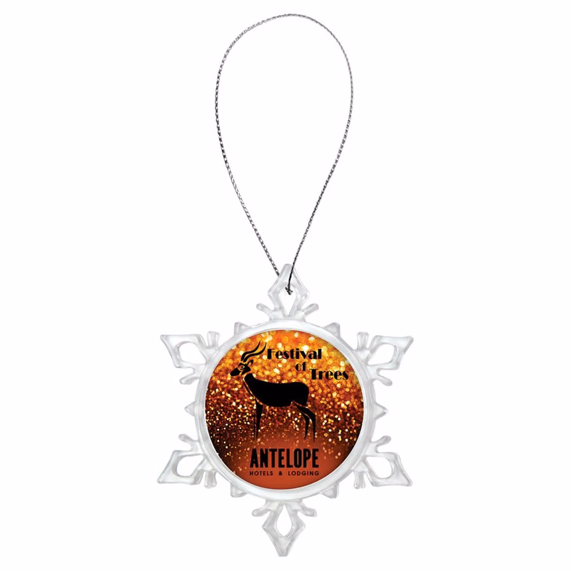 3 5/8" Snowflake Ornament with 2" Insert Holder & Silver String (Insert Not Included)