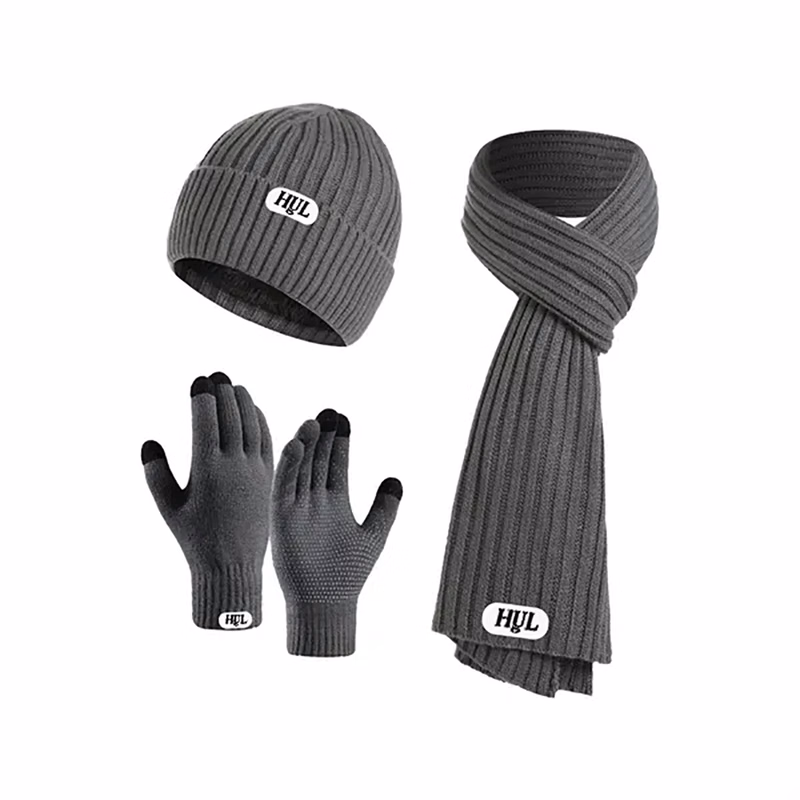 Winter Knitted Scarf And Hat Three-piece Set