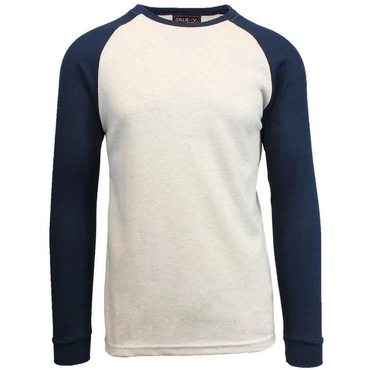 Men's Thermal Shirts - Oatmeal/Navy S-XL, custom hoodie or sweatshirt with logo imprint 1