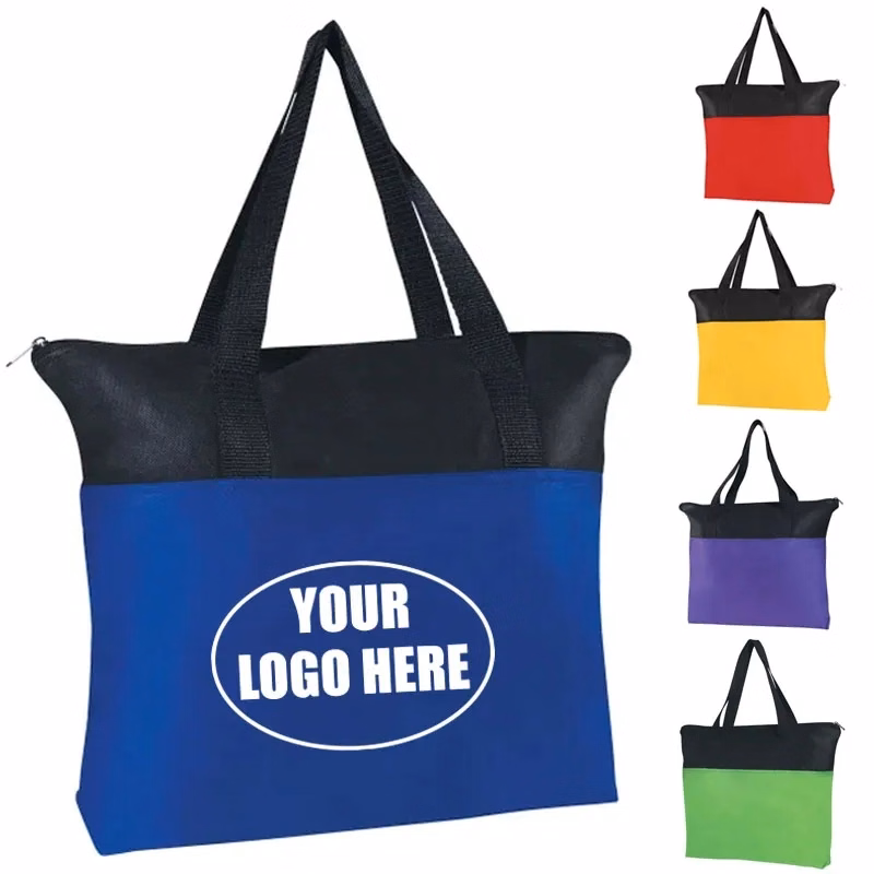 Non-Woven Two-Tone Zippered Tote Bag