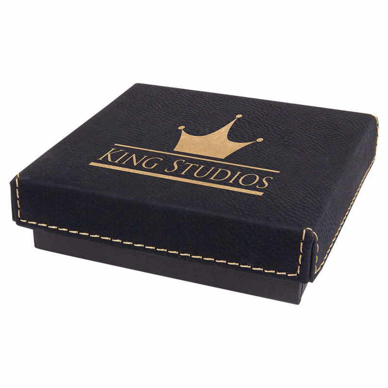 4" x 4" Black/Gold Medal Box with Leatherette Lid