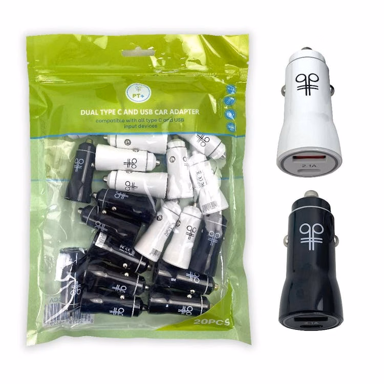 Dual Type C and USB Car Adapters - Assorted Colors
