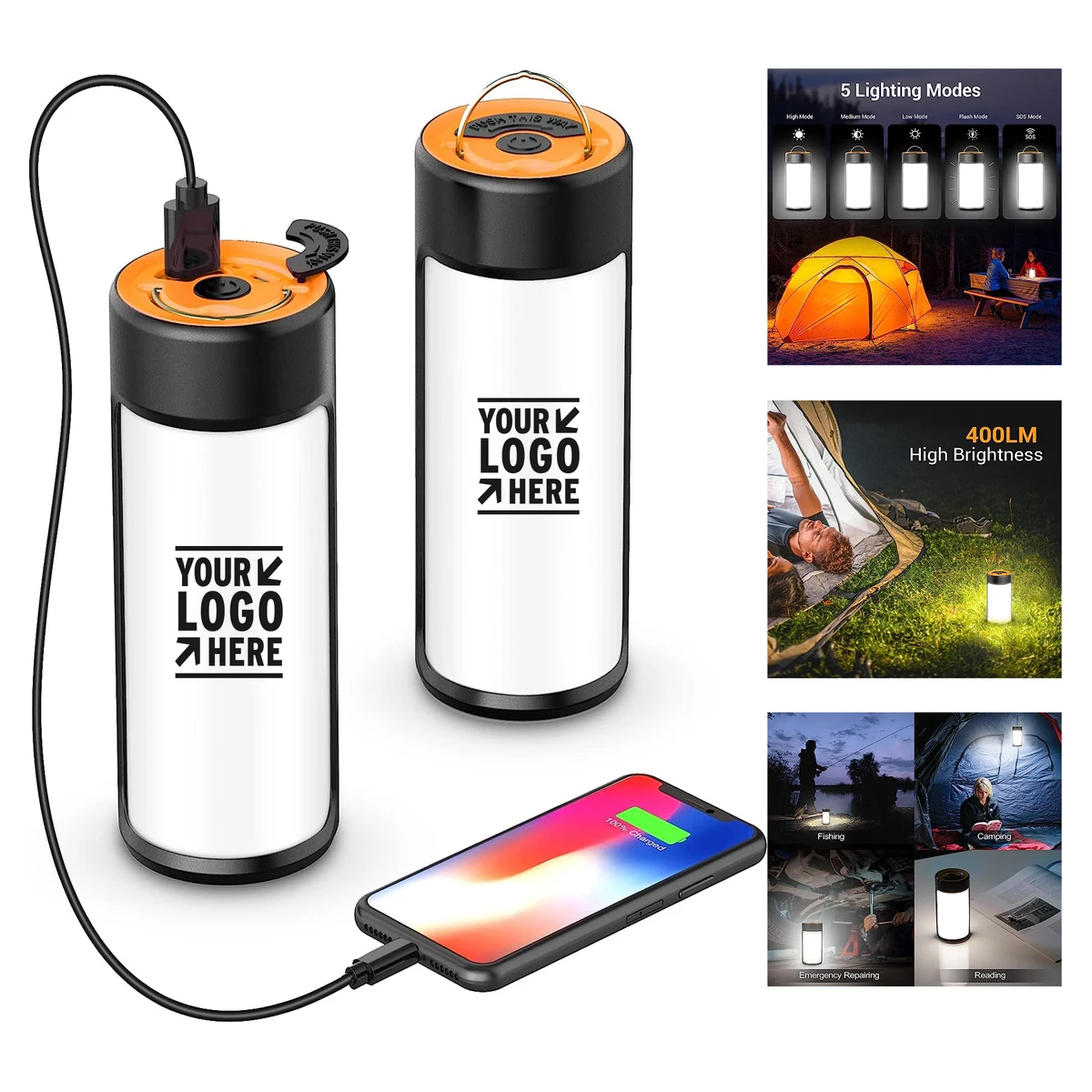 400LM 5 Light Modes Water-Resistant Portable Tent Rechargeable LED Camping Light 1