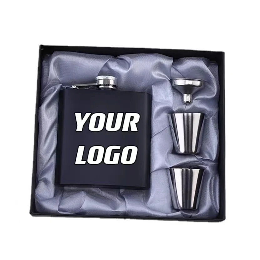 Custom 6 oz Stainless Steel Liquor Flask Gift Set 1
