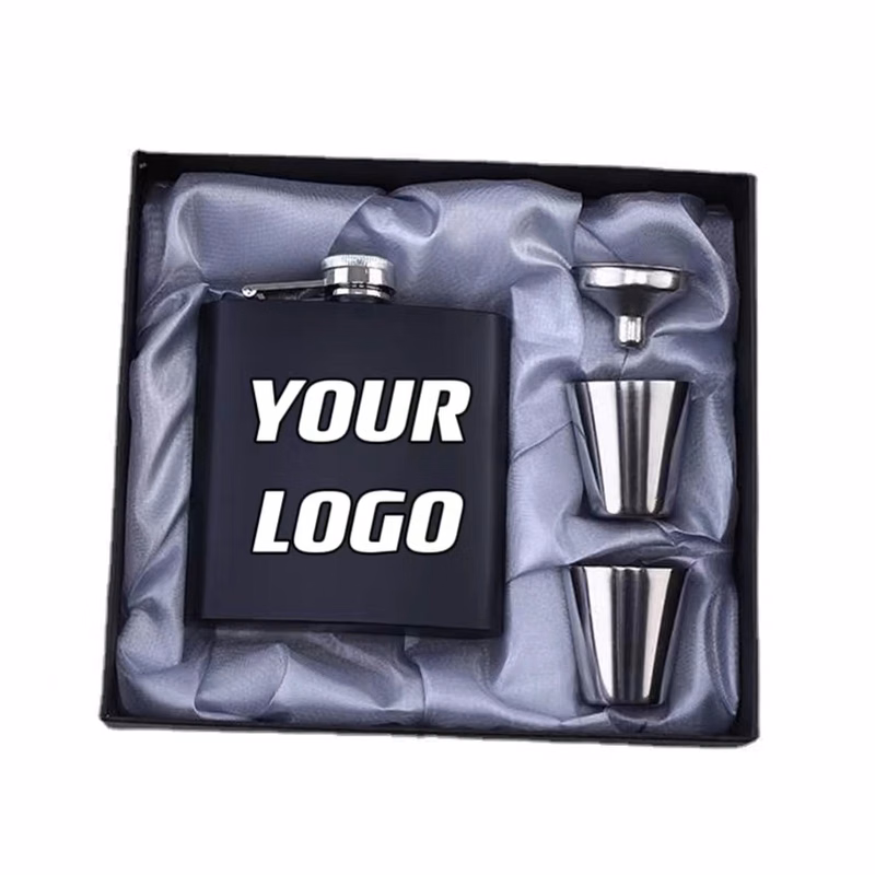 Custom 6 oz Stainless Steel Liquor Flask Gift Set