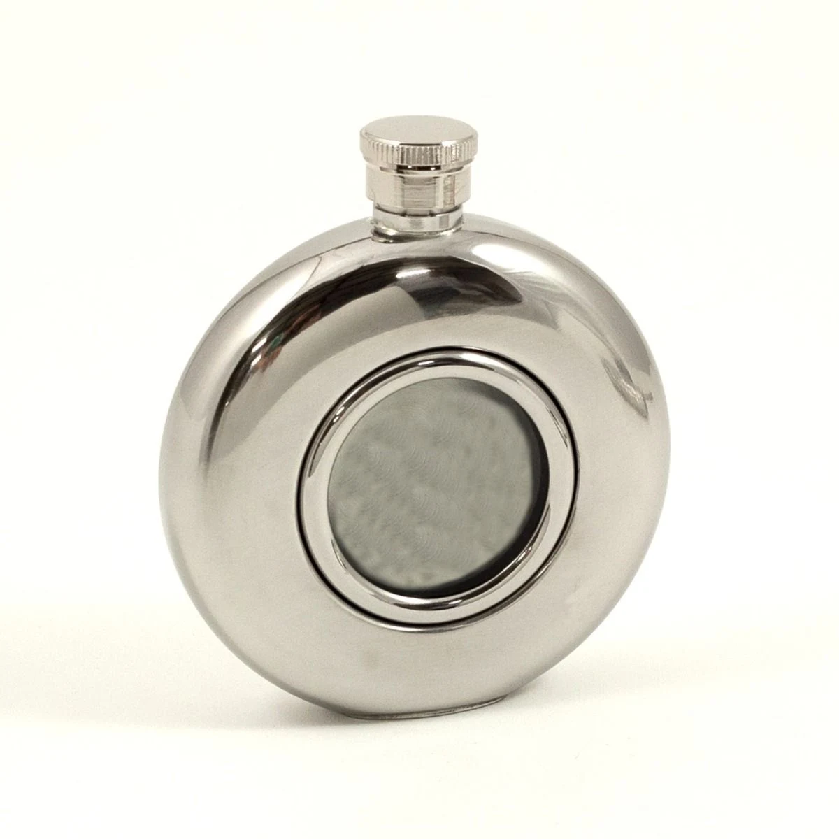 Circular Mirror Flask with Glass Center 1