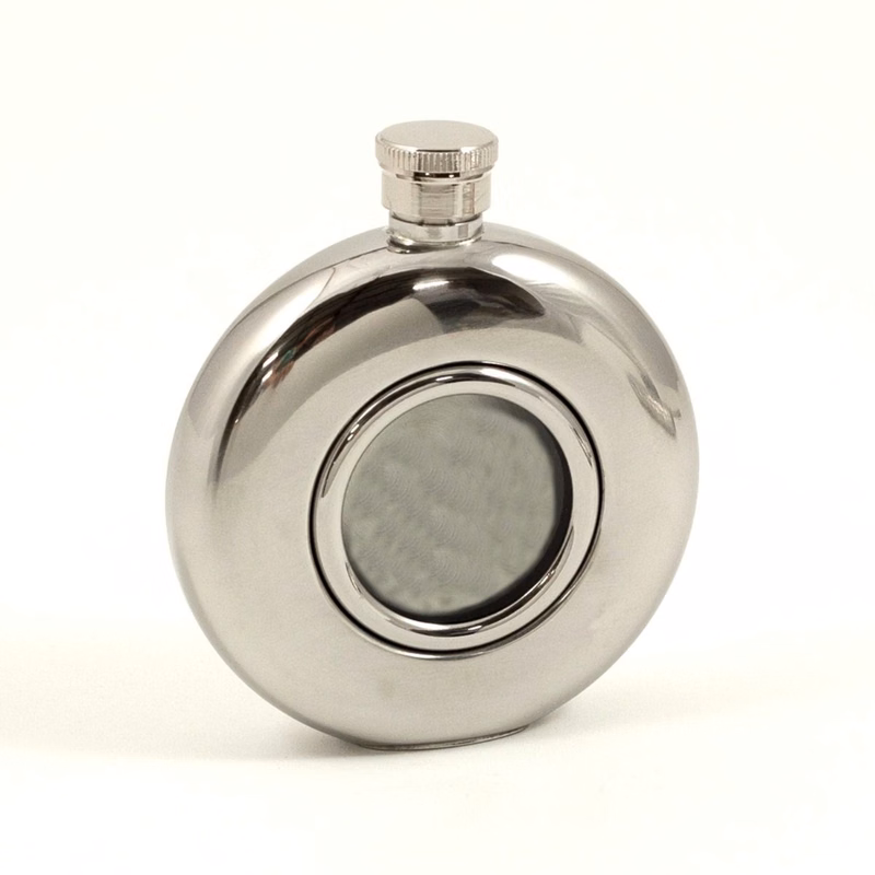 Circular Mirror Flask with Glass Center