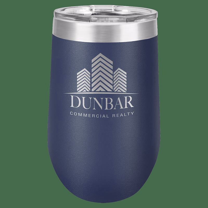 16 oz. Navy Blue Laser Engraved Polar Camel Stemless Wine Tumbler w/Clear Lid