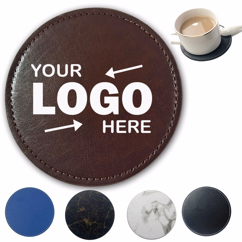 Customized 4'' Round PU Leather Coaster
