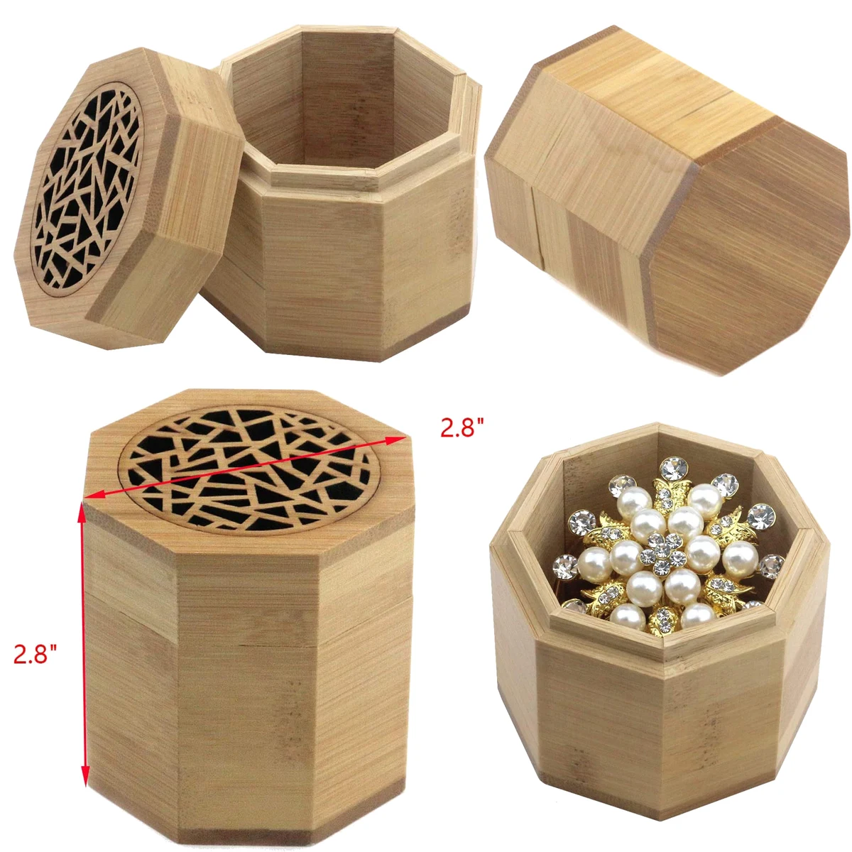 2.8 x 2.8 x 1.1 Inches Craft Bamboo Box with Elegant Hollow Out Lid 1
