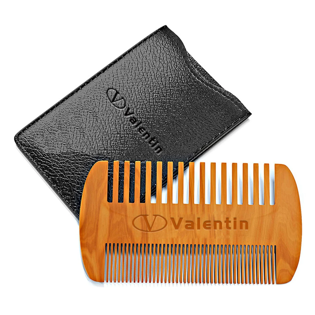 Wooden Beard Comb With Leather Case 1