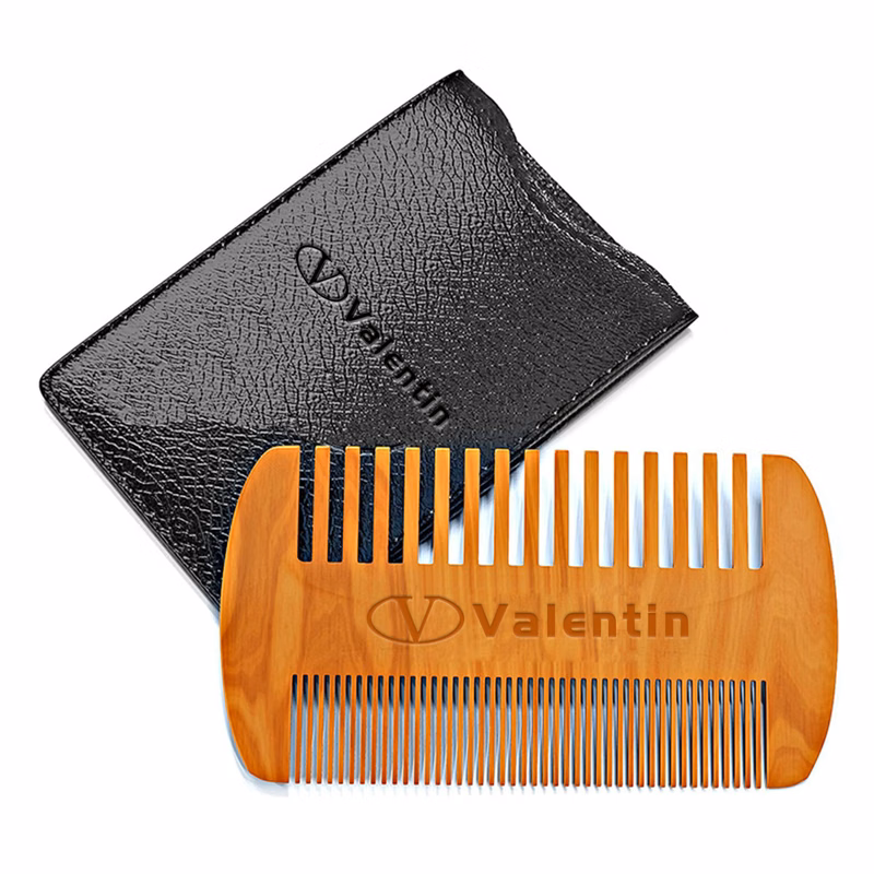 Wooden Beard Comb With Leather Case