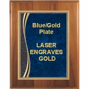 7" x 9" Cherry Finish Plaque with a Blue Marble Patina Plate