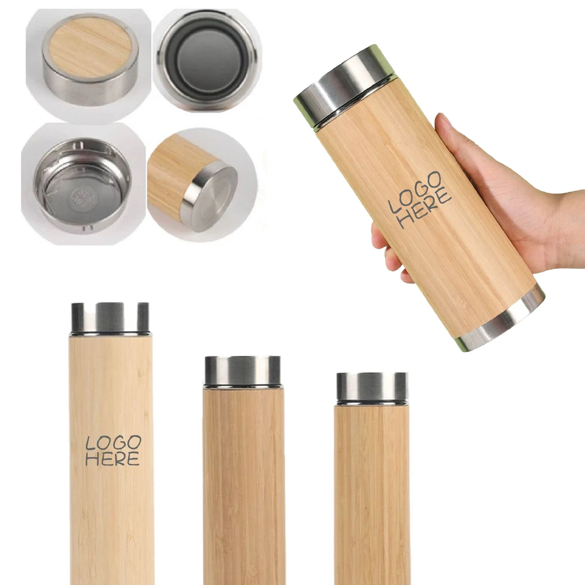 Eco Friendly Bamboo Water Bottle Stainless Steel, custom water bottle with logo imprint 1