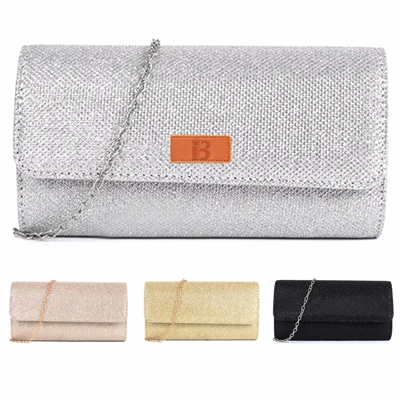 Women's Glitter Clutch Purse with Chain for Wedding & Party