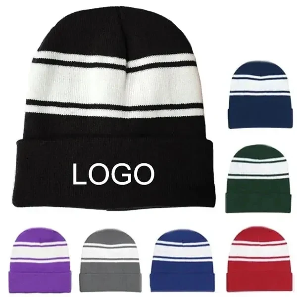 Striped Acrylic Knit Beanie With Cuff 1