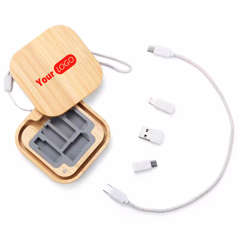 Bamboo Convenient Portable Data Cable Organizer Box