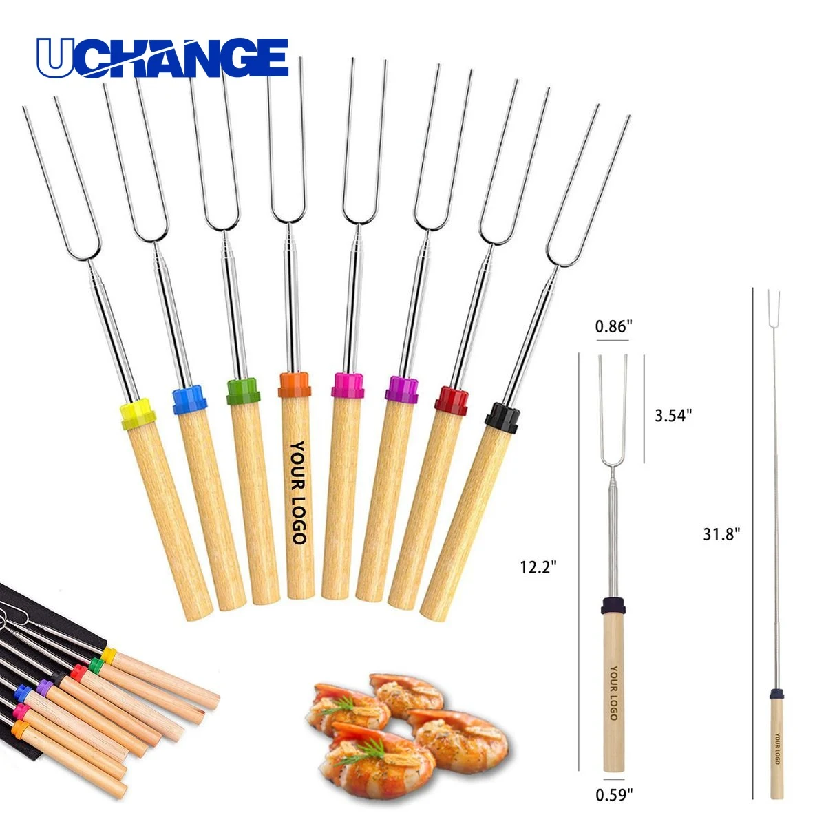 Extendable Barbecue Fork With Wooden Handle 1