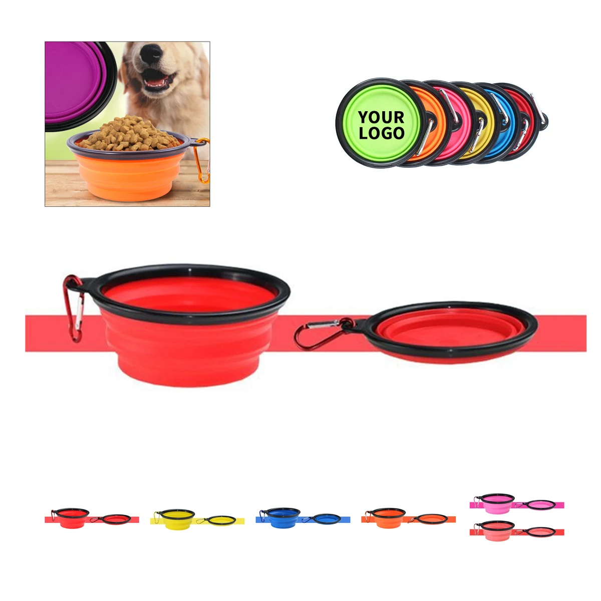 5.5" Collapsible Silicone Pet Feeding Bowl With Metal Clip 1