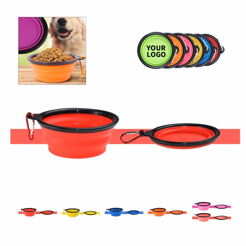 5.5" Collapsible Silicone Pet Feeding Bowl With Metal Clip