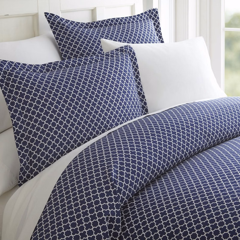 Duvet Cover Sets - Navy Quatrefoil Pattern Queen 3 Piece