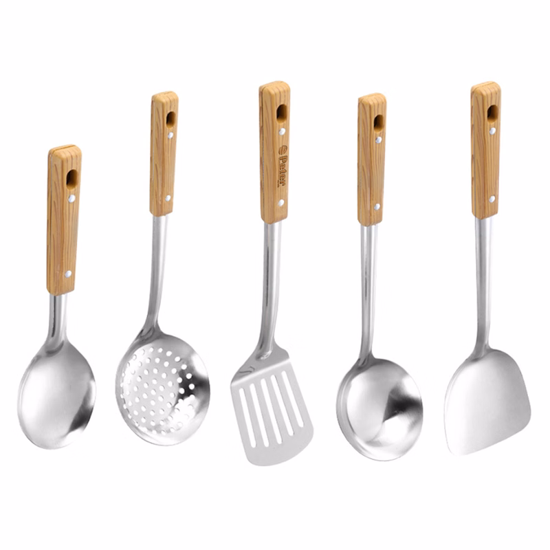 5Pcs Stainless Steel Wood Handle Cooking Utensil Set
