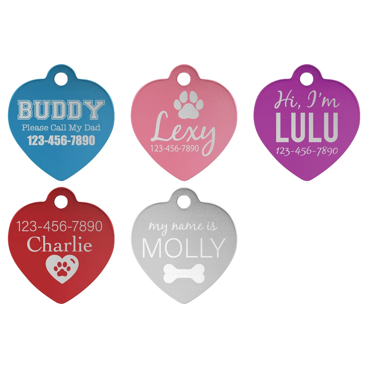 1 1/4" x 1 1/4" Anodized Aluminum Heart PET Tag 1