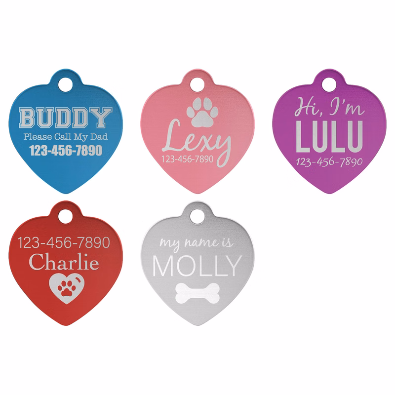 1 1/4" x 1 1/4" Anodized Aluminum Heart PET Tag