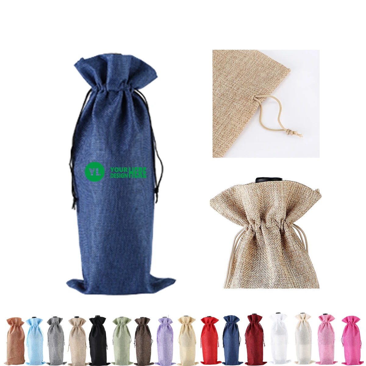 MOQ50 Faux Linen Wine Bottle Bag Multiple Color Option 1