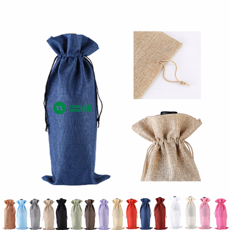 MOQ50 Faux Linen Wine Bottle Bag Multiple Color Option