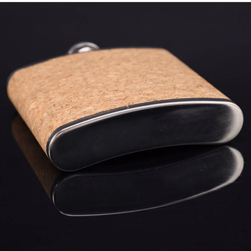 6Oz Stainless Steel hip flask with cork wood stick