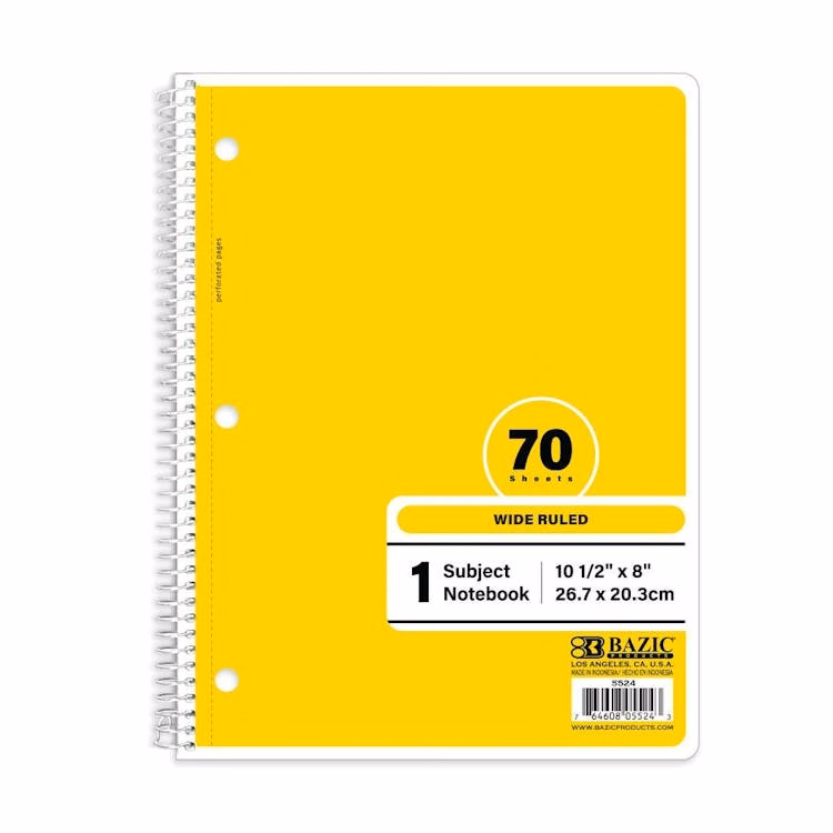 Wide Ruled Notebooks - 70 Sheets Yellow