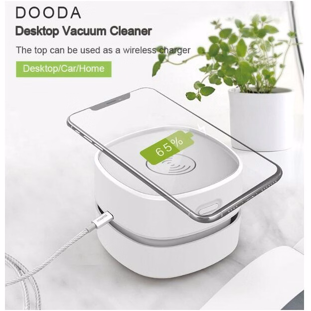 Mini Desktop Vacuum Desk Cleaner with Wireless Charger