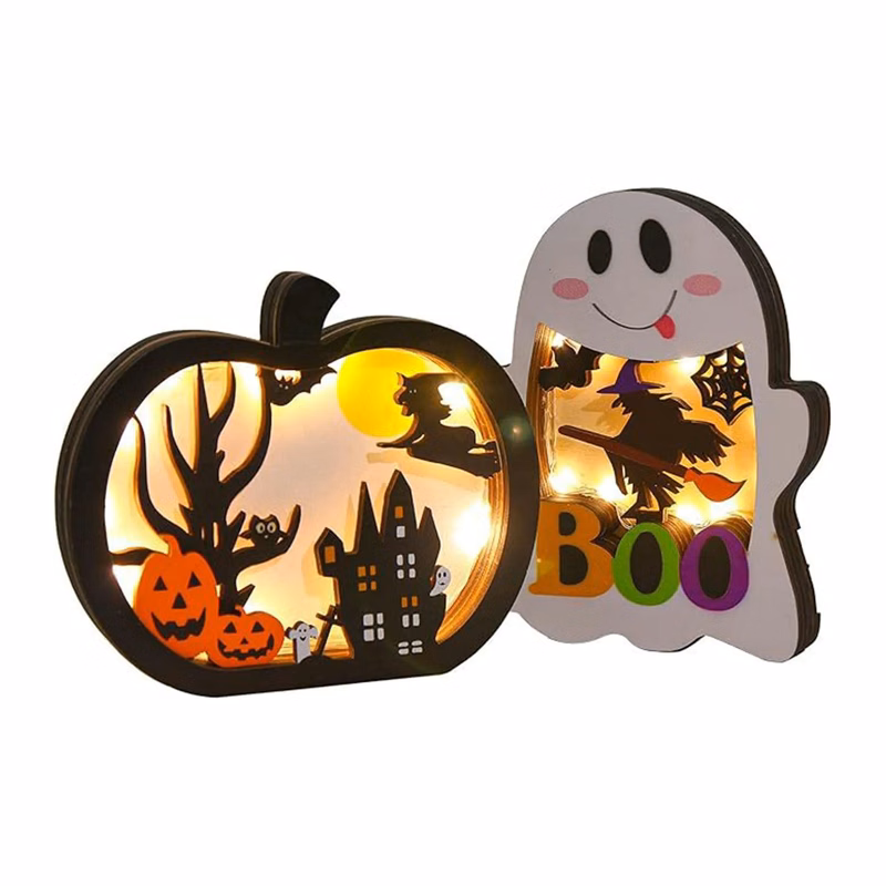 Wooden Halloween Glowing Ornament Lighted