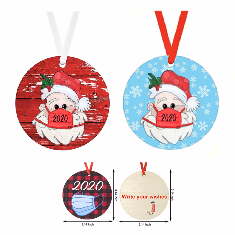 Round Wooden Christmas Hanging Ornament With Hole & Ribbon