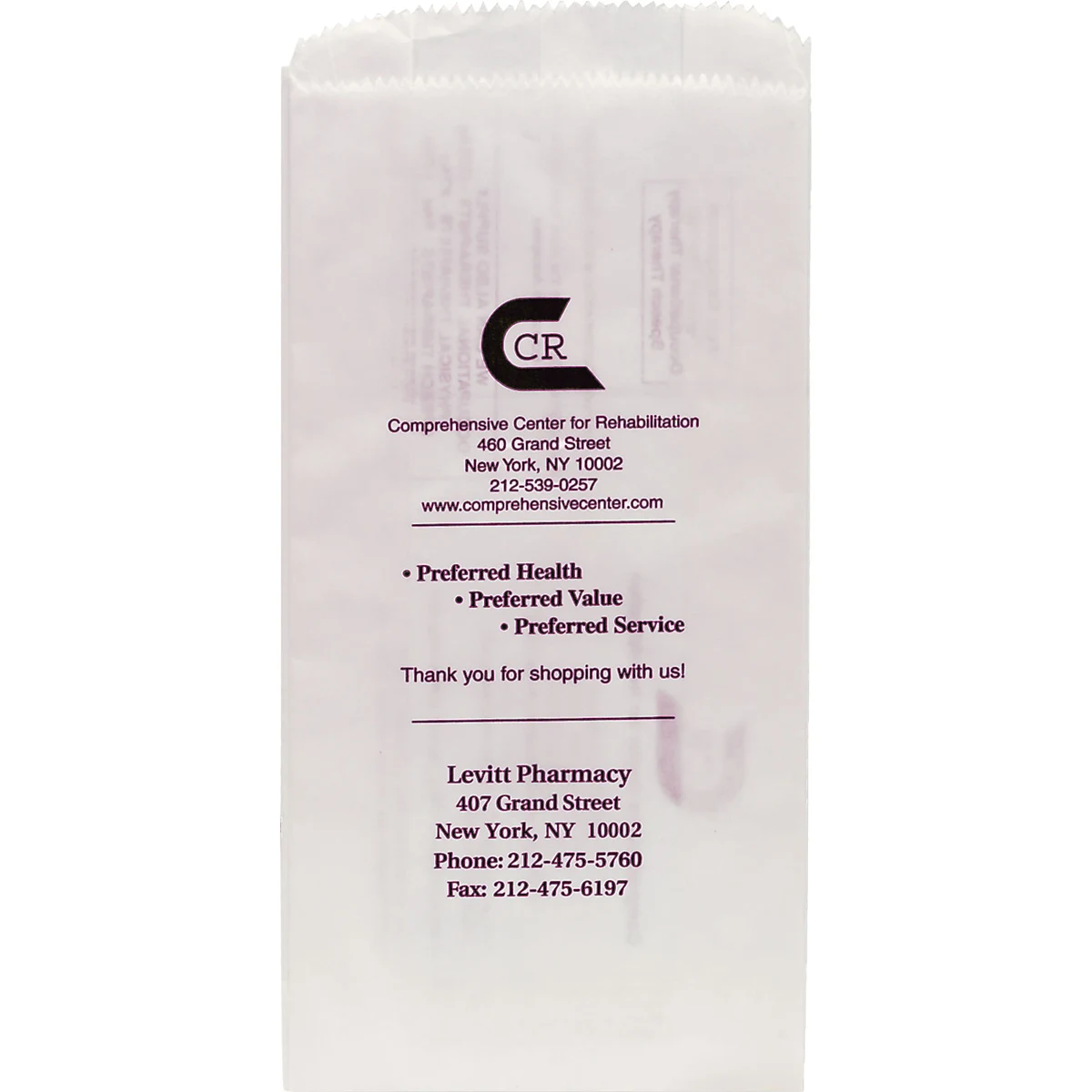White Paper Pharmacy Bags - 5" x 2-1/2" x 10" 1