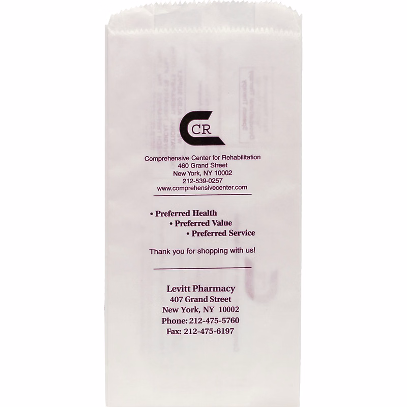 White Paper Pharmacy Bags - 5" x 2-1/2" x 10"