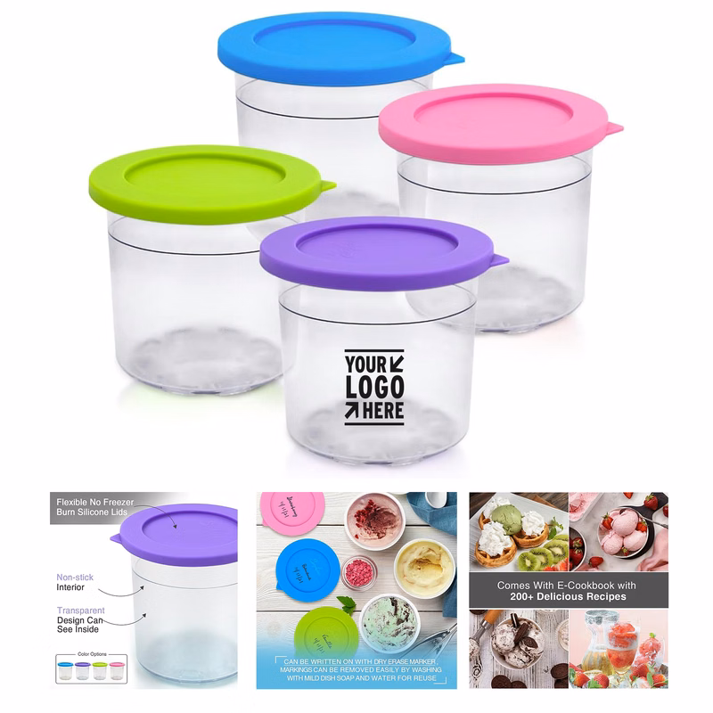 16oz Cups Dishwasher Safe Airtight Ice Cream Container with Silicone Lid   