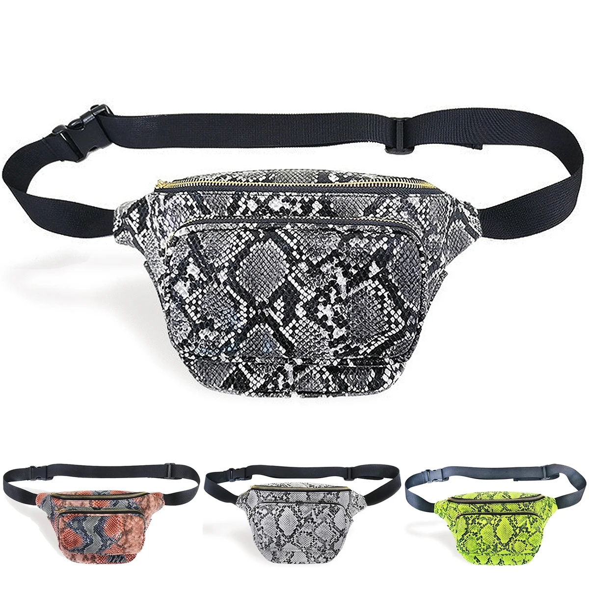 Snake Print Fanny Pack Large Capacity Messenger Bag 1